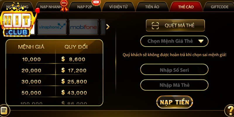 Các bước thao tác nạp tiền được tối ưu hóa đơn giản cho mọi người chơi