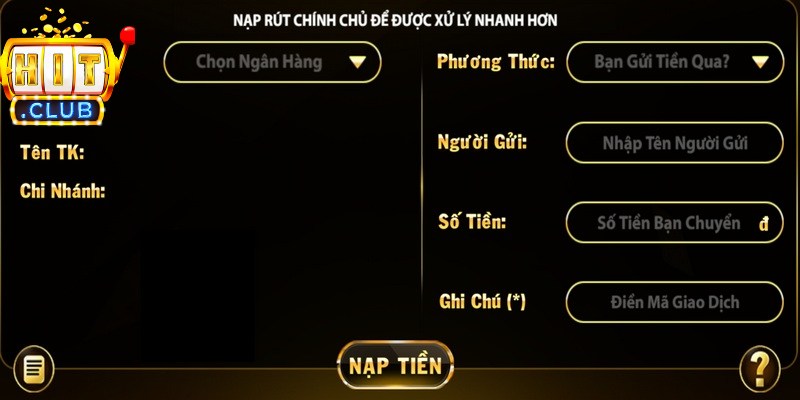 Giao diện nạp tiền đa phương thức hiện đại và trực quan tại cổng game